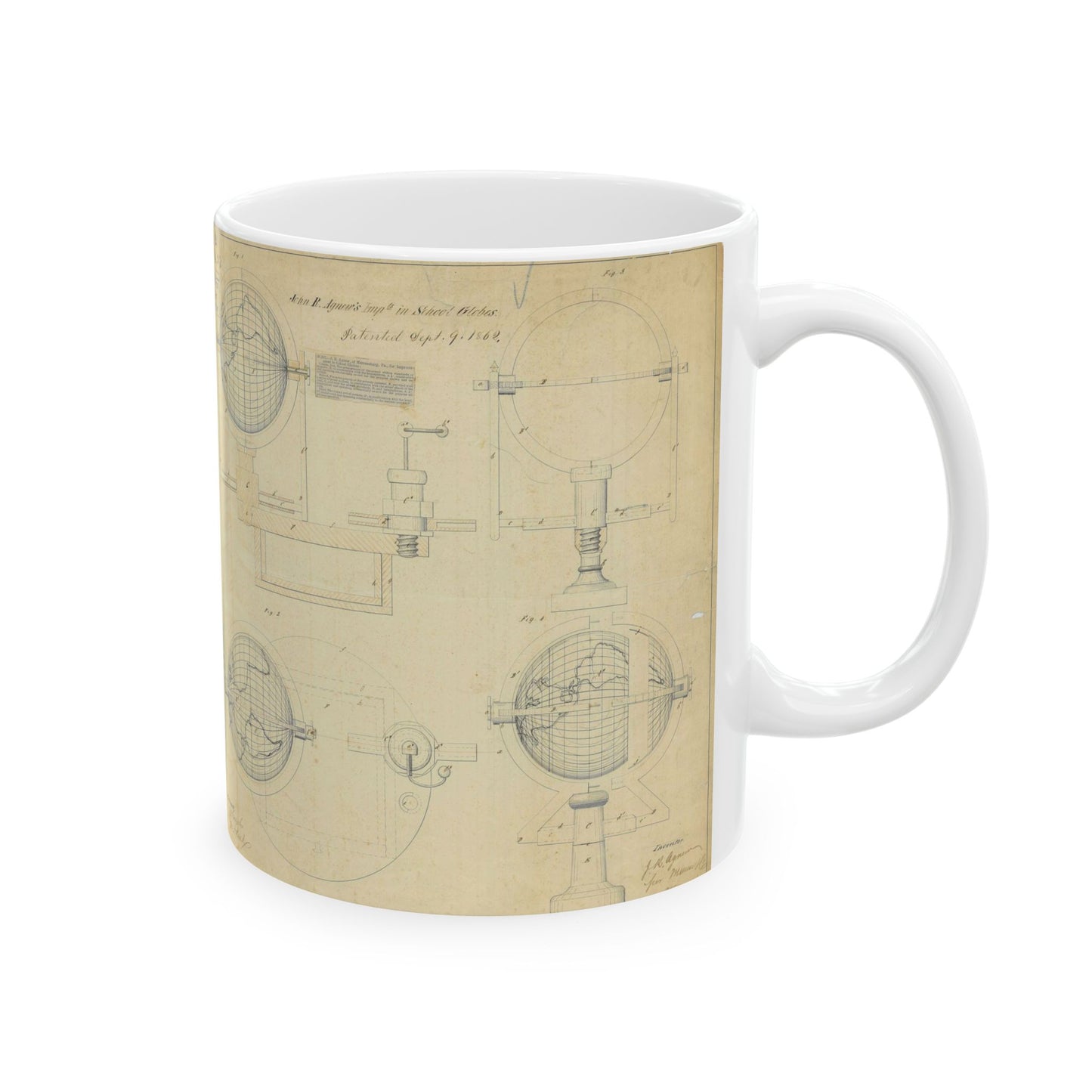 Patent drawing - Drawing of an Improvement in School Globes Public domain  image Beautiful Novelty Ceramic Coffee Mug 11oz