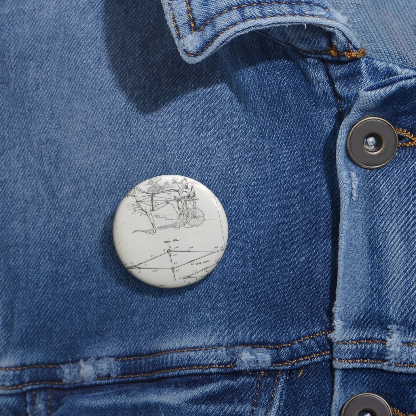 Patent drawing - for J. H. Snapp's Racing Harness Attachment Public domain  image Pin Buttons with Crisp Design