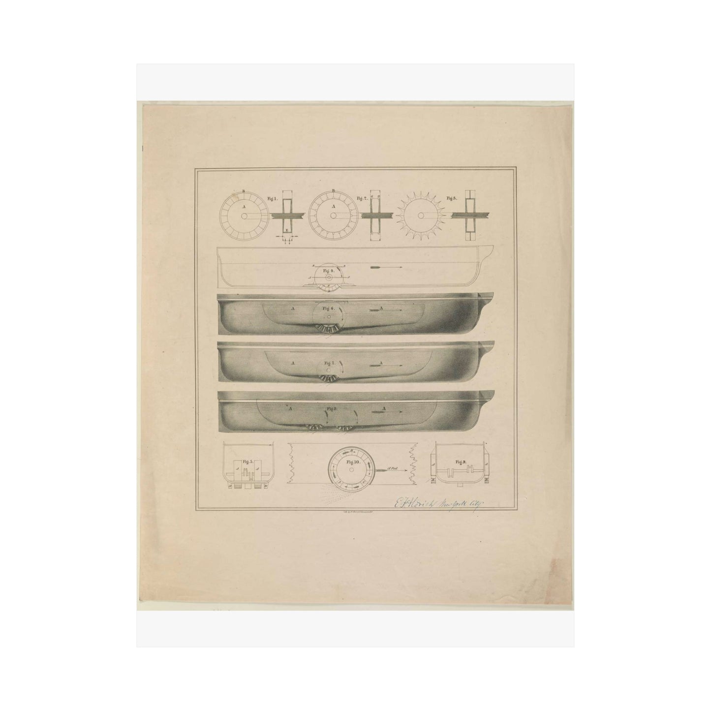 Patent Drawing of Engine - [Design drawings for paddle wheel steamer] / lith. by N. Currier, 2 Spruce St. N.Y. Public domain  image High Quality Matte Wall Art Poster for Home, Office, Classroom