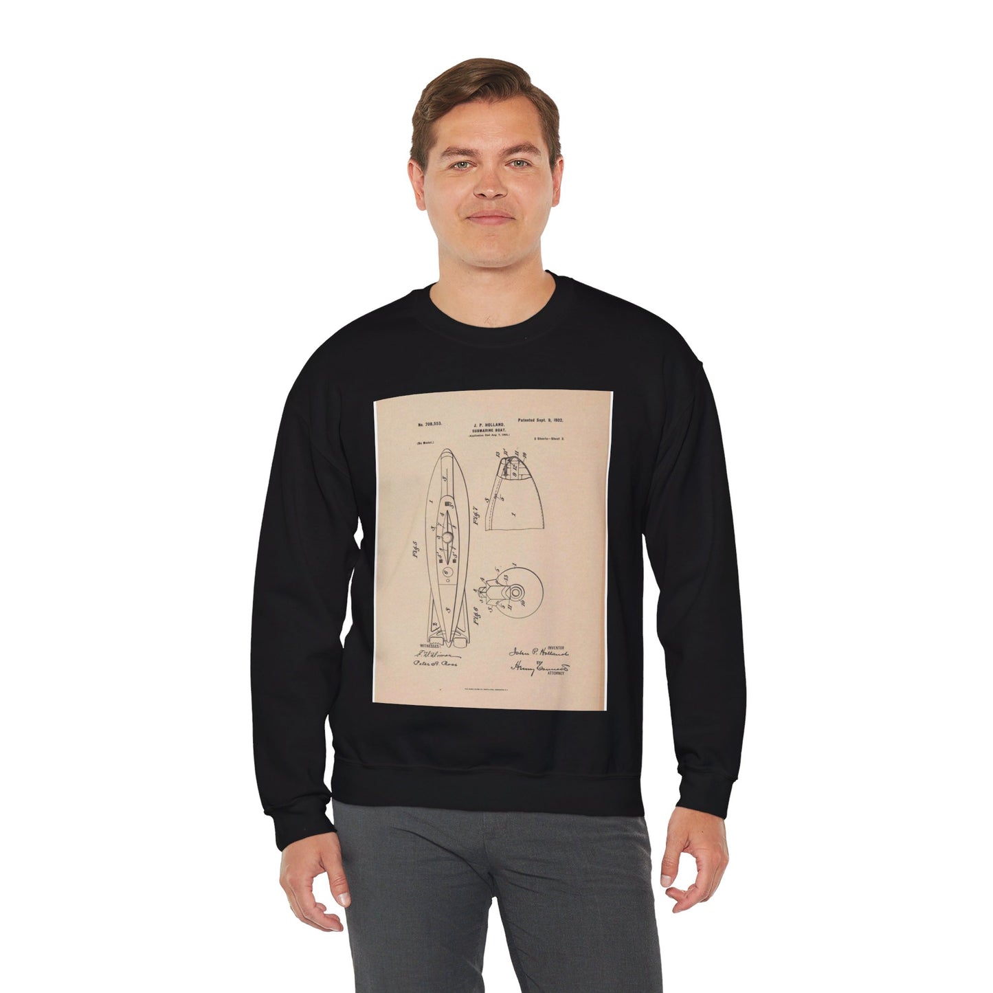 Patent drawing - Drawing for a Submarine Boat Public domain  image Black Heavy Blend Adult Crew Neck SweatShirt