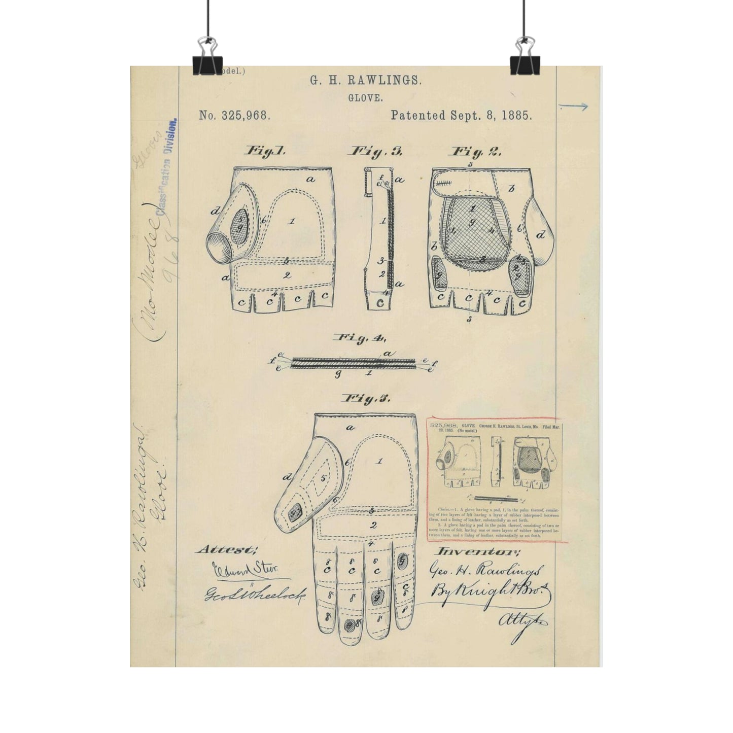 Patent drawing - Drawing for a "Base Ball Glove" Public domain  image High Quality Matte Wall Art Poster for Home, Office, Classroom