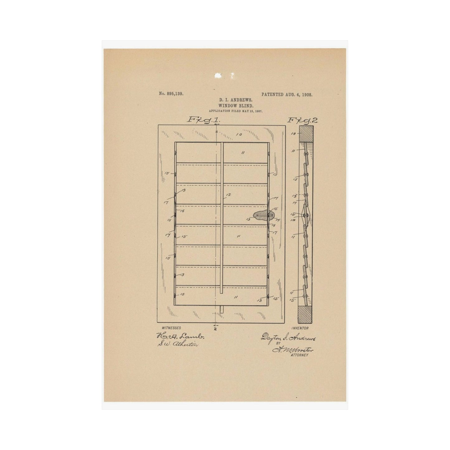 Patent Drawing of Engine - for a Window Blind Public domain  image High Quality Matte Wall Art Poster for Home, Office, Classroom