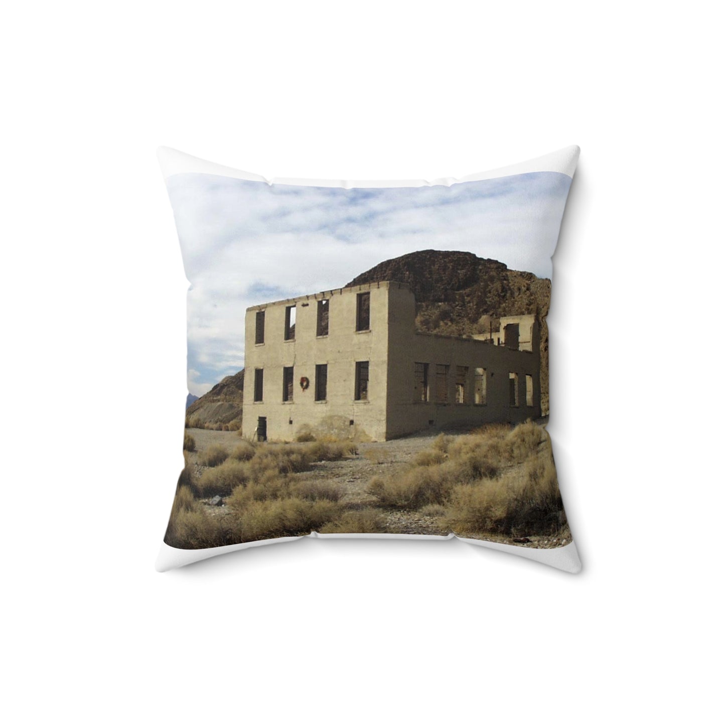 Death Valley Scenic Byway - An Abandoned Structure in Rhyolite Decorative Accent Square Pillow