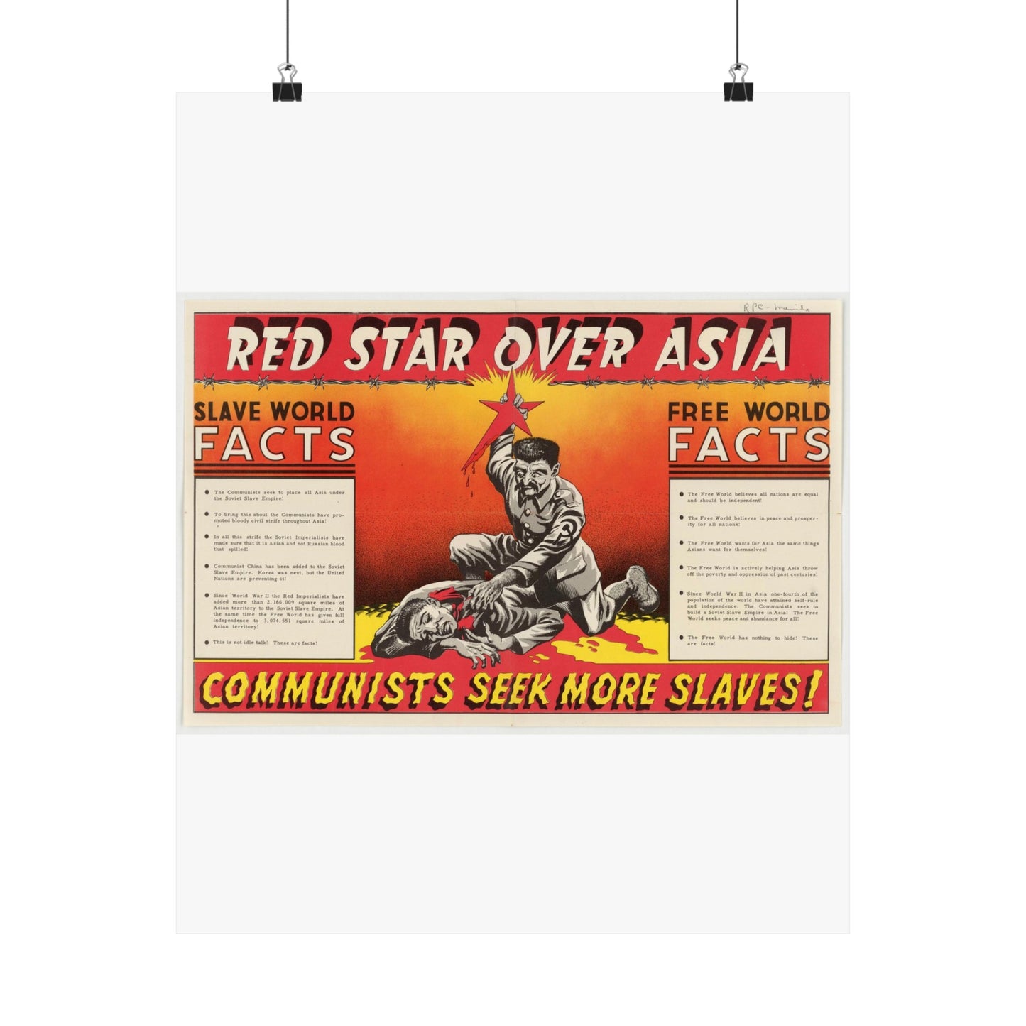 Red Star Over Asia PO-24-E, United States information service propaganda High Quality Matte Wall Art Poster for Home, Office, Classroom