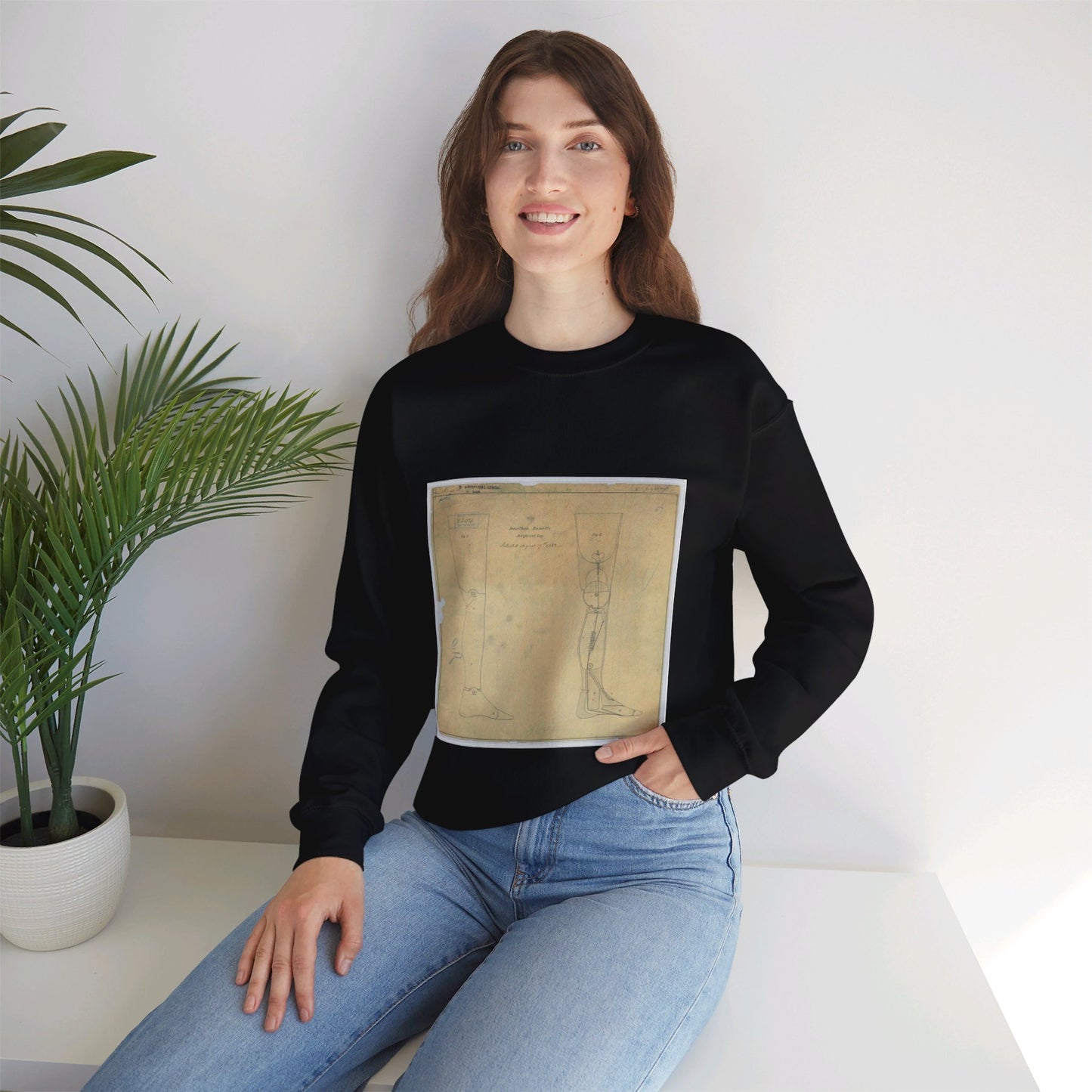 Patent drawing - for Jonathan Russell's Artificial Leg Public domain  image Black Heavy Blend Adult Crew Neck SweatShirt