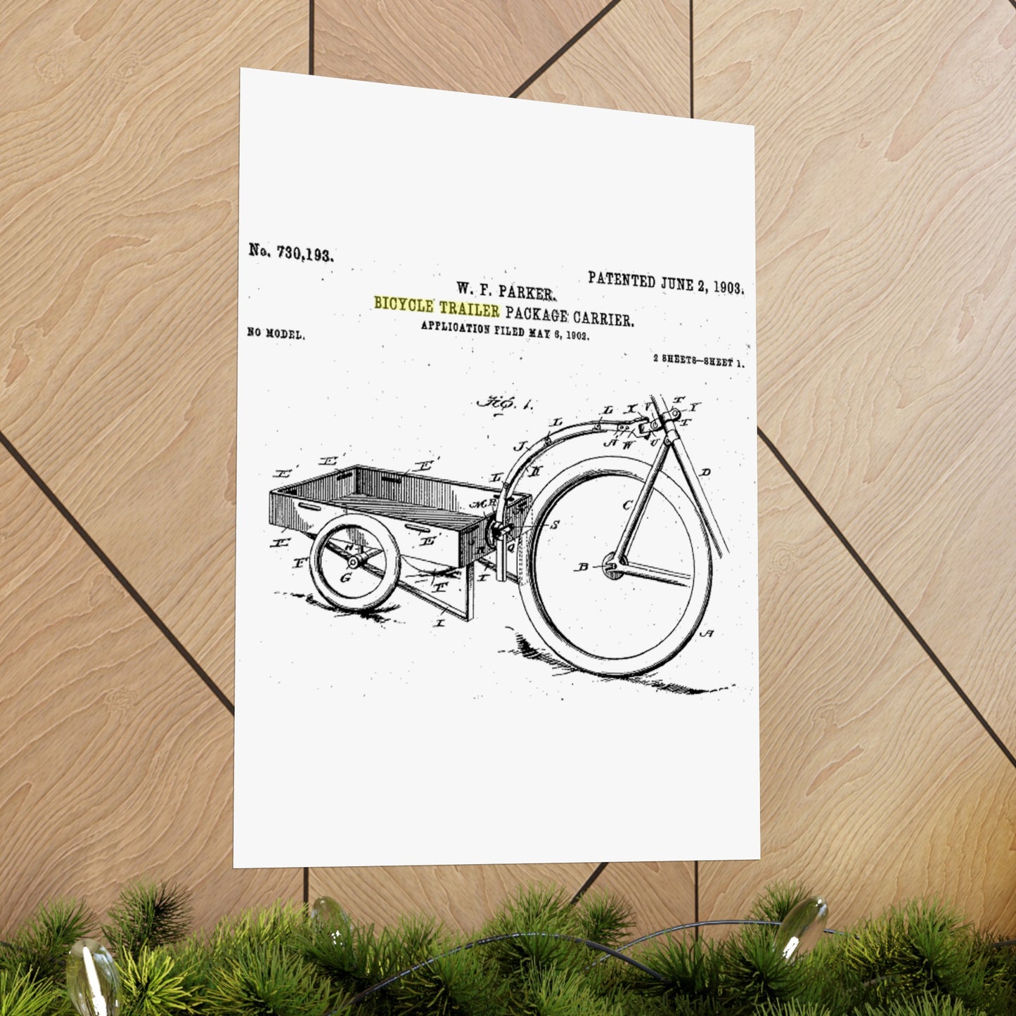 Patent Drawing of Engine - Bicycle Trailer Patent (1903) Public domain  image High Quality Matte Wall Art Poster for Home, Office, Classroom