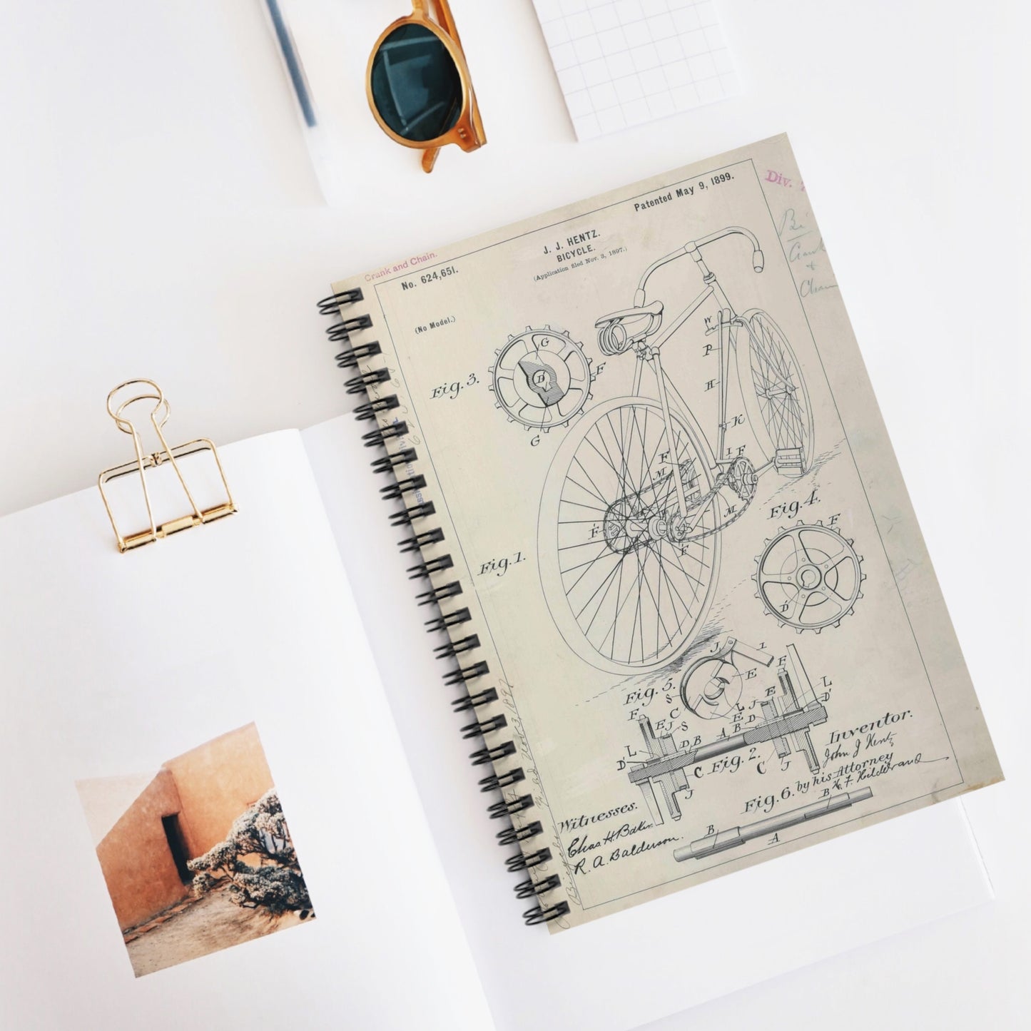 Patent drawing - for J. J. Hentz' Bicycle Public domain  image Spiral Bound Ruled Notebook with Printed Cover