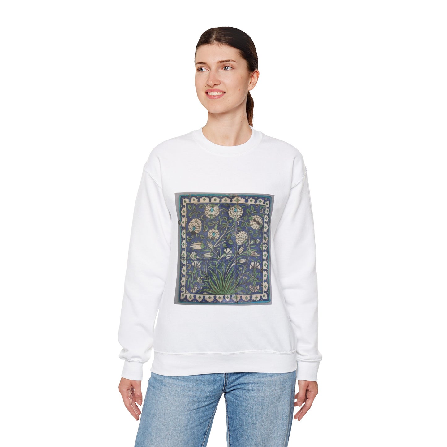 Tile Panel, 15th century - Public domain photo of museum object White Heavy Blend Adult Crew Neck SweatShirt