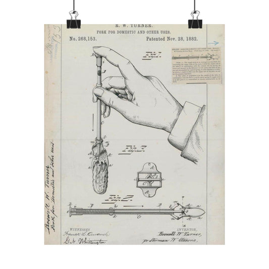 Patent drawing - for R. W. Turner's Fork for Domestic and Other Uses Public domain  image High Quality Matte Wall Art Poster for Home, Office, Classroom