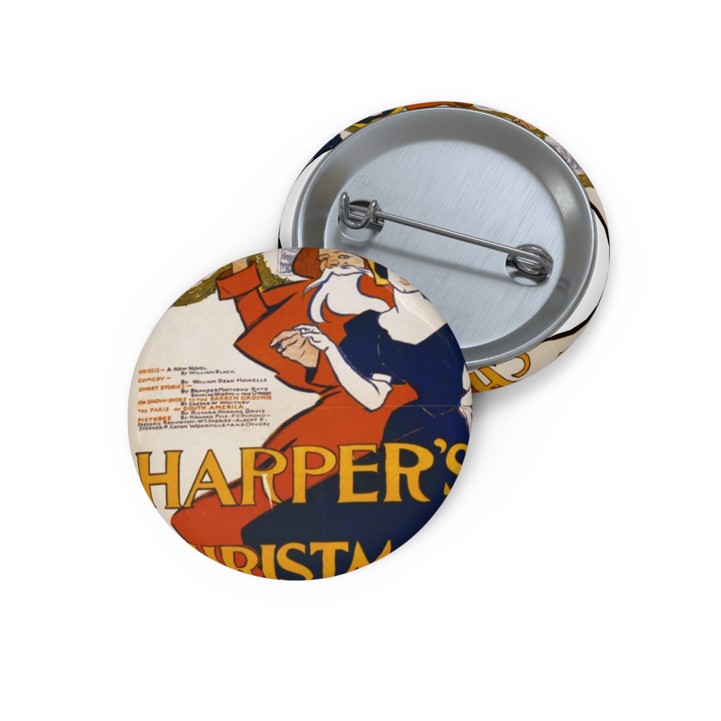 Edward Penfield - Harper's [for] Christmas, Art Nouveau Poster Pin Buttons with Crisp Design