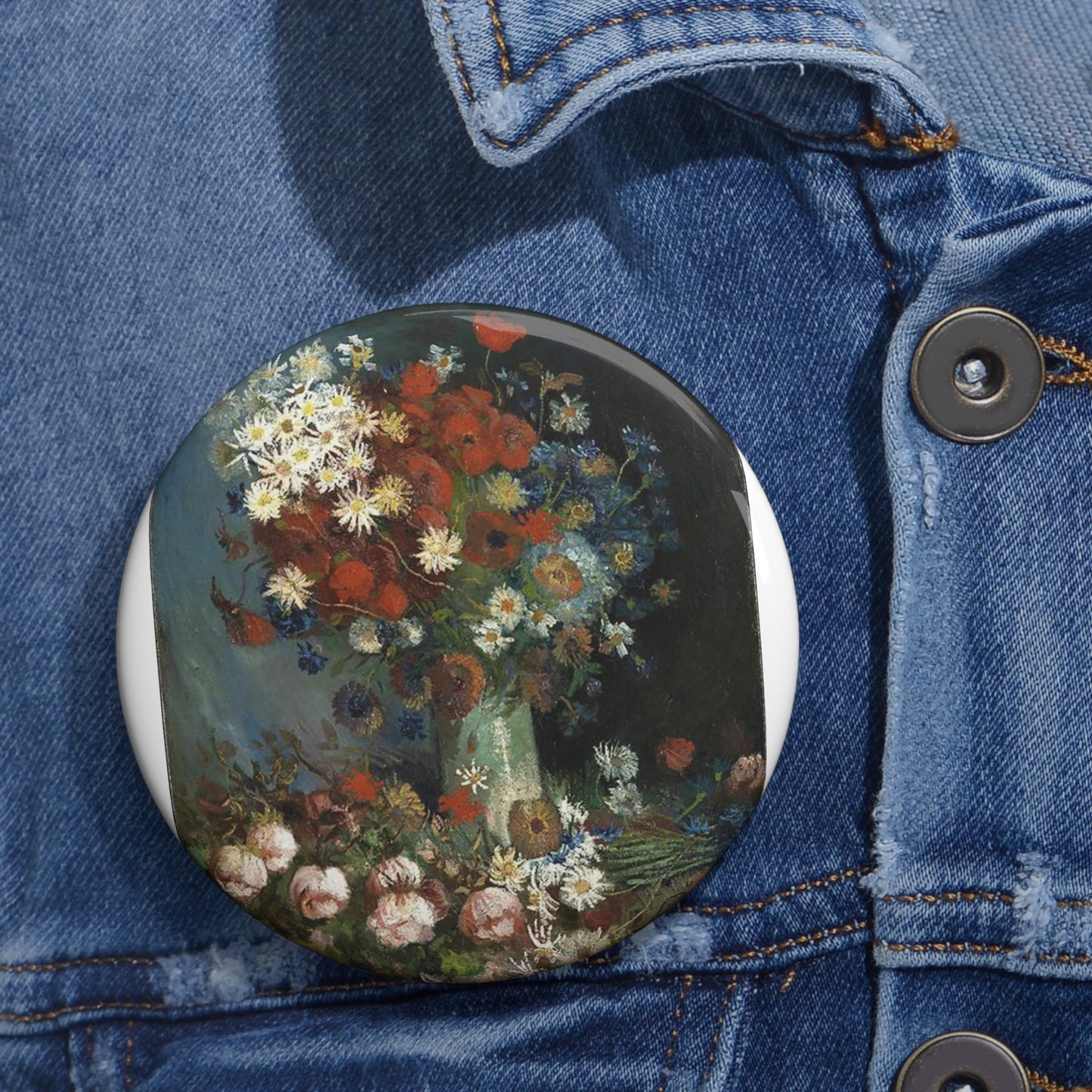 Still life with meadow flowers and roses Van Gogh 1886 Pin Buttons with Crisp Design