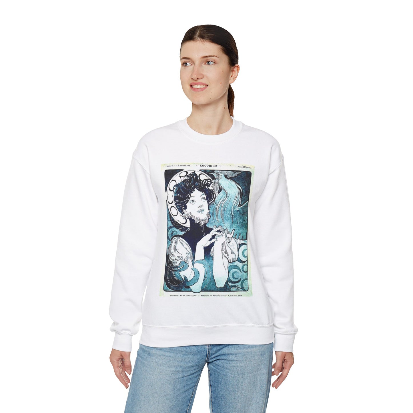 Cocorico 1 du 31 décembre 1898 - Alfons Mucha White Heavy Blend Adult Crew Neck SweatShirt