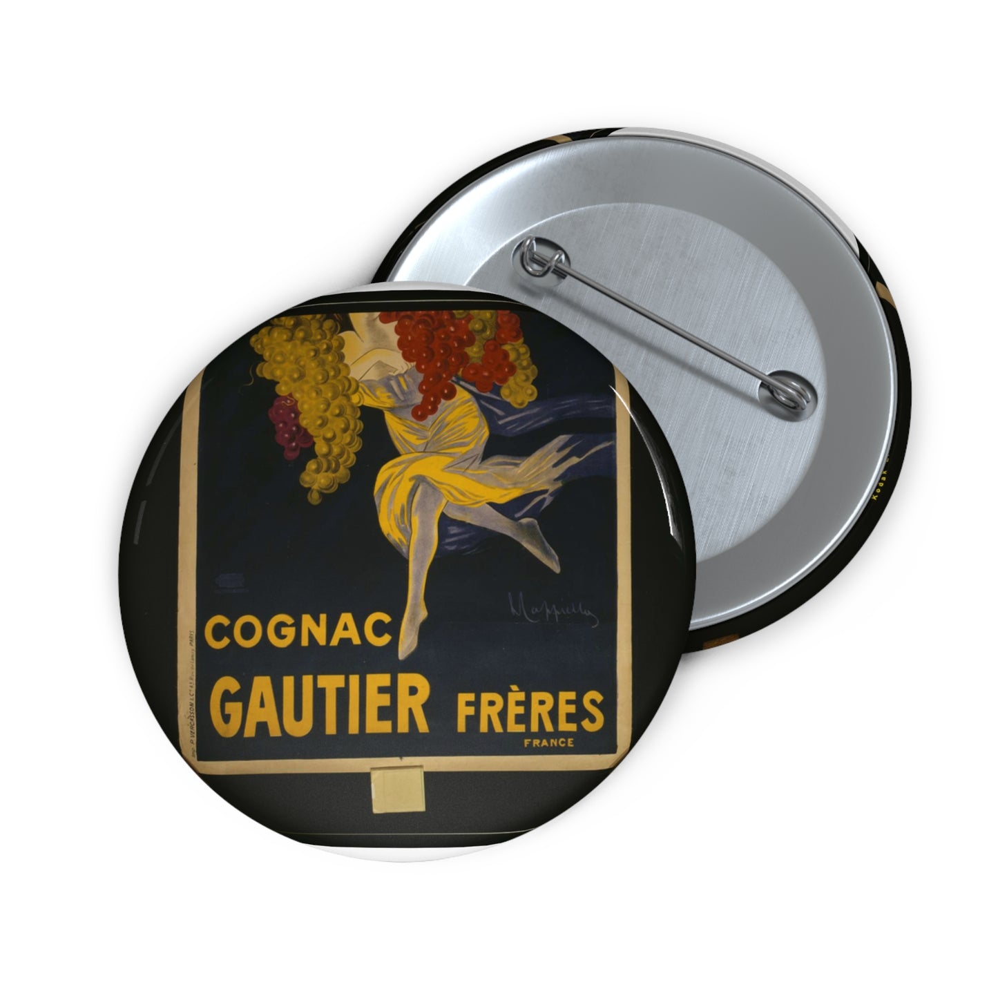 Cognac Gautier Frères France / L. Cappiello. Pin Buttons with Crisp Design