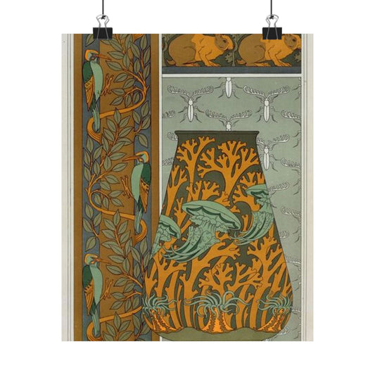 Piverts et arbre, bordure verticale. Lapins et feuilles, bordure. Méduses, anémones de mer et algues, vase. Insectes, jeu de fond. High Quality Matte Wall Art Poster for Home, Office, Classroom