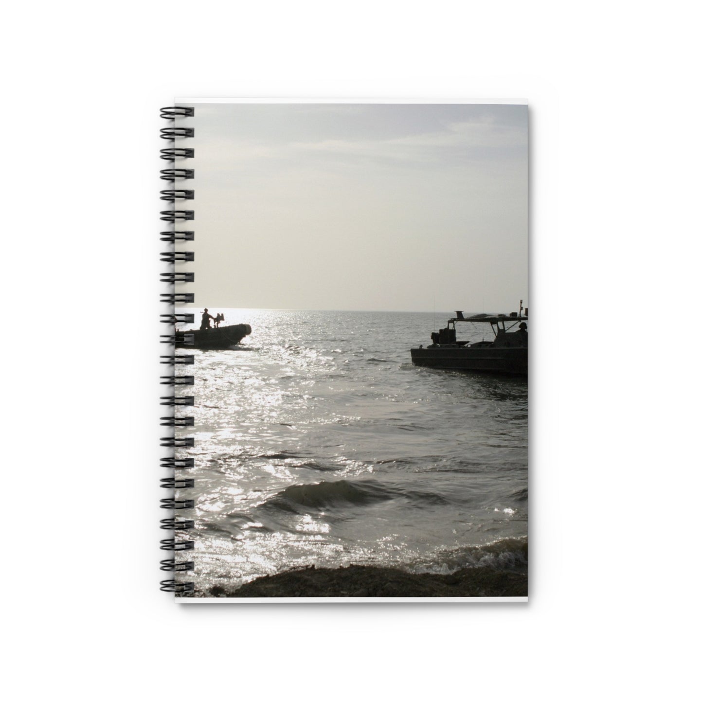 A US Marine Corps (USMC) Small Unit Riverine Craft (SURC) and Riverine Assault Craft (RAC) move towards their spots on Lake Al Habbaniyah, Iraq (IRQ), in support of Operation IRAQI FREEDOM Spiral Bound Ruled Notebook with Printed Cover