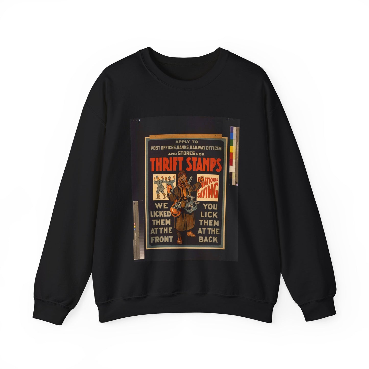 Thrift stamps. We licked them at the front, you lick them at the back Black Heavy Blend Adult Crew Neck SweatShirt