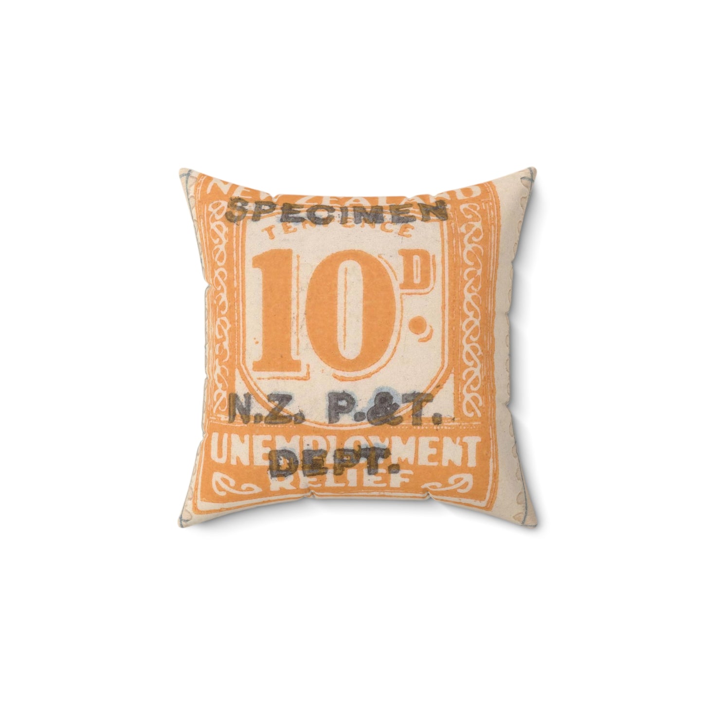 Ten penny Unemployment Relief stamp overprinted 'Specimen' Decorative Accent Square Pillow