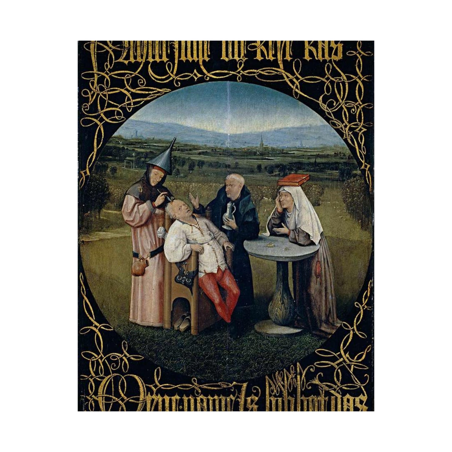 Hieronymus Bosch 053 - A painting of a group of people sitting around a table High Quality Matte Wall Art Poster for Home, Office, Classroom