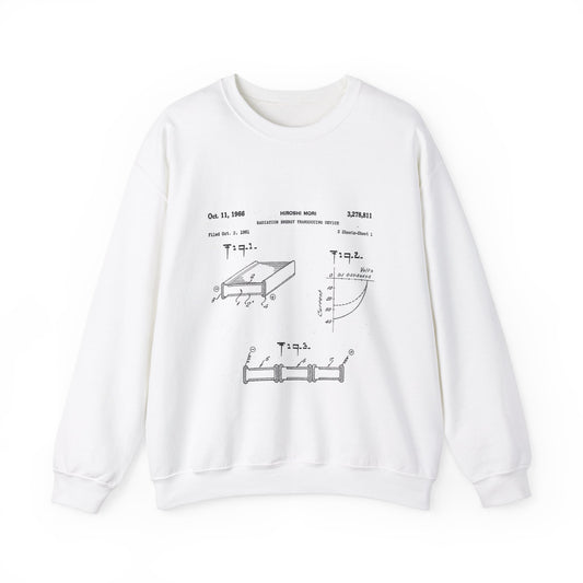 Patent drawing - Hiroshi Mori's first patented bifacial solar cell (1961) Public domain  image White Heavy Blend Adult Crew Neck SweatShirt