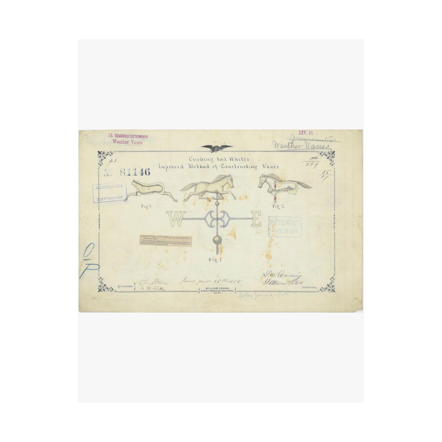 Patent drawing - Drawing of an Improved Method of Constructing Vanes Public domain  image High Quality Matte Wall Art Poster for Home, Office, Classroom