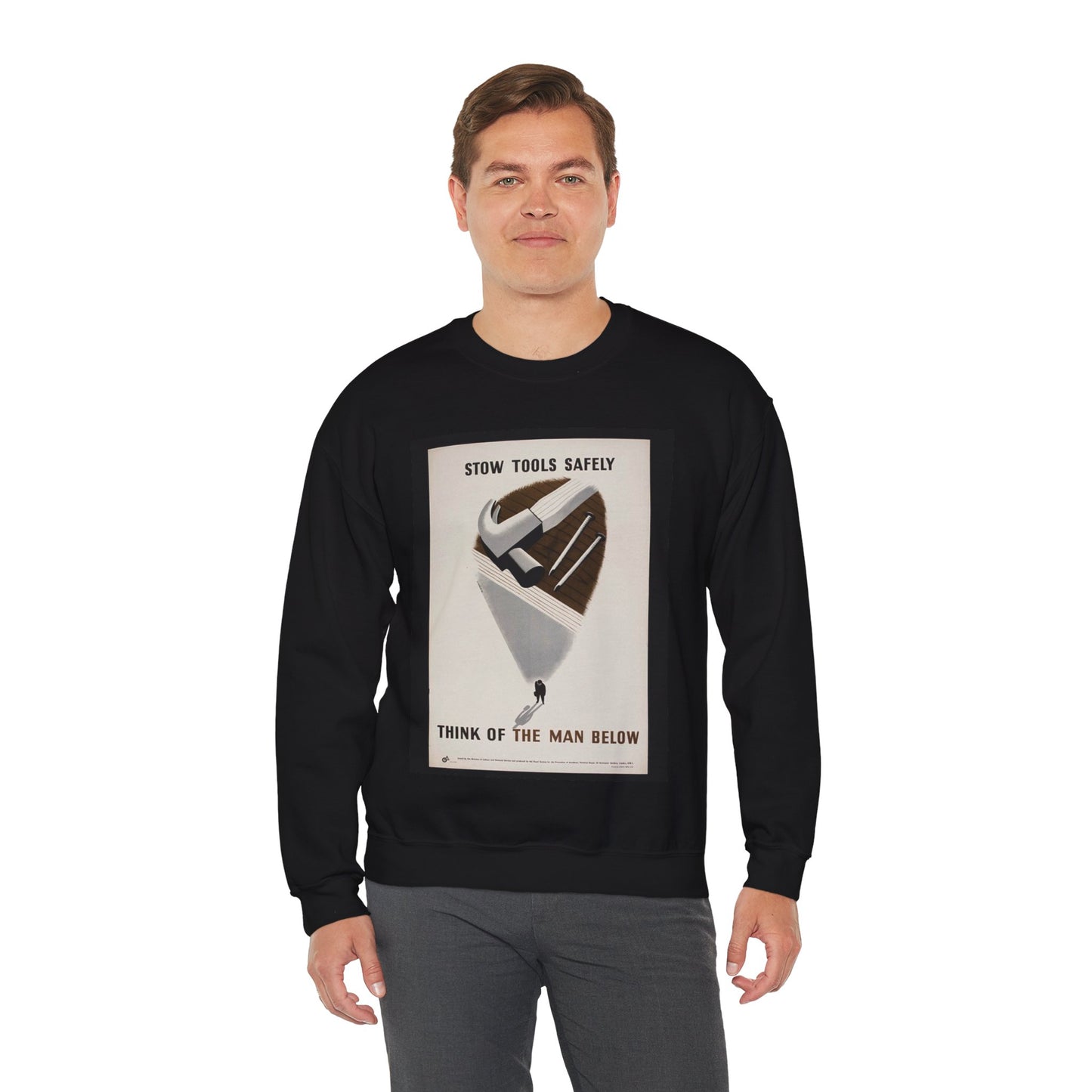 Stow Tools Safely Tom Eckersley Black Heavy Blend Adult Crew Neck SweatShirt