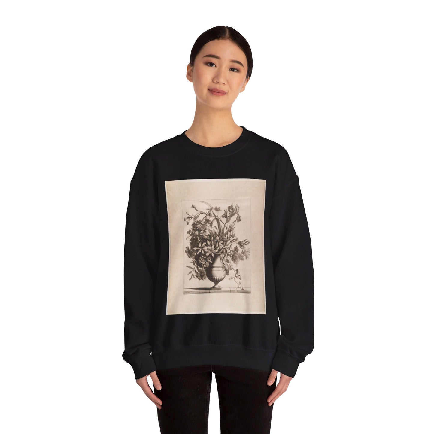 Jean Baptiste Monnoyer - Flowers in a Vase Black Heavy Blend Adult Crew Neck SweatShirt