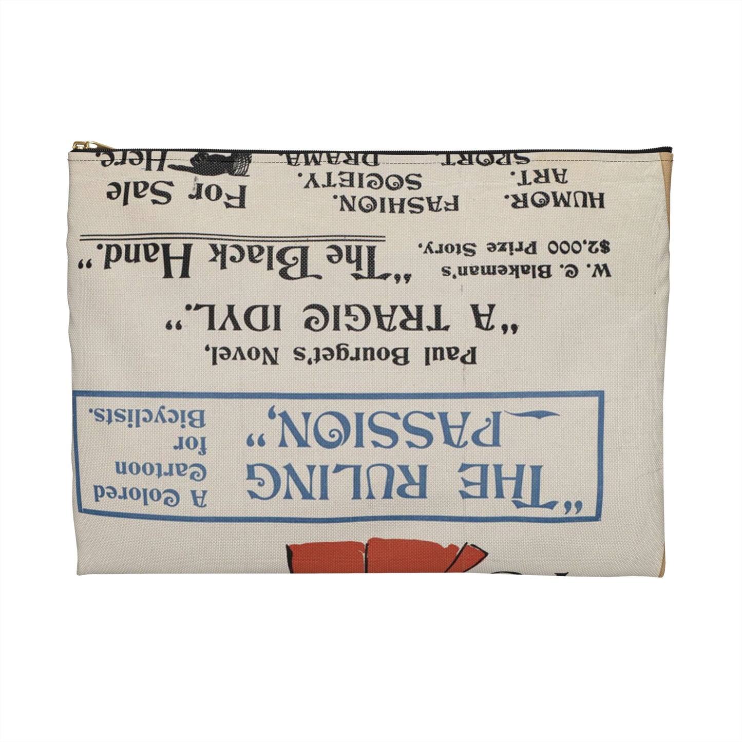 New York herald, Sunday Jan. 26th, 1896 Large Organizer Pouch with Black Zipper