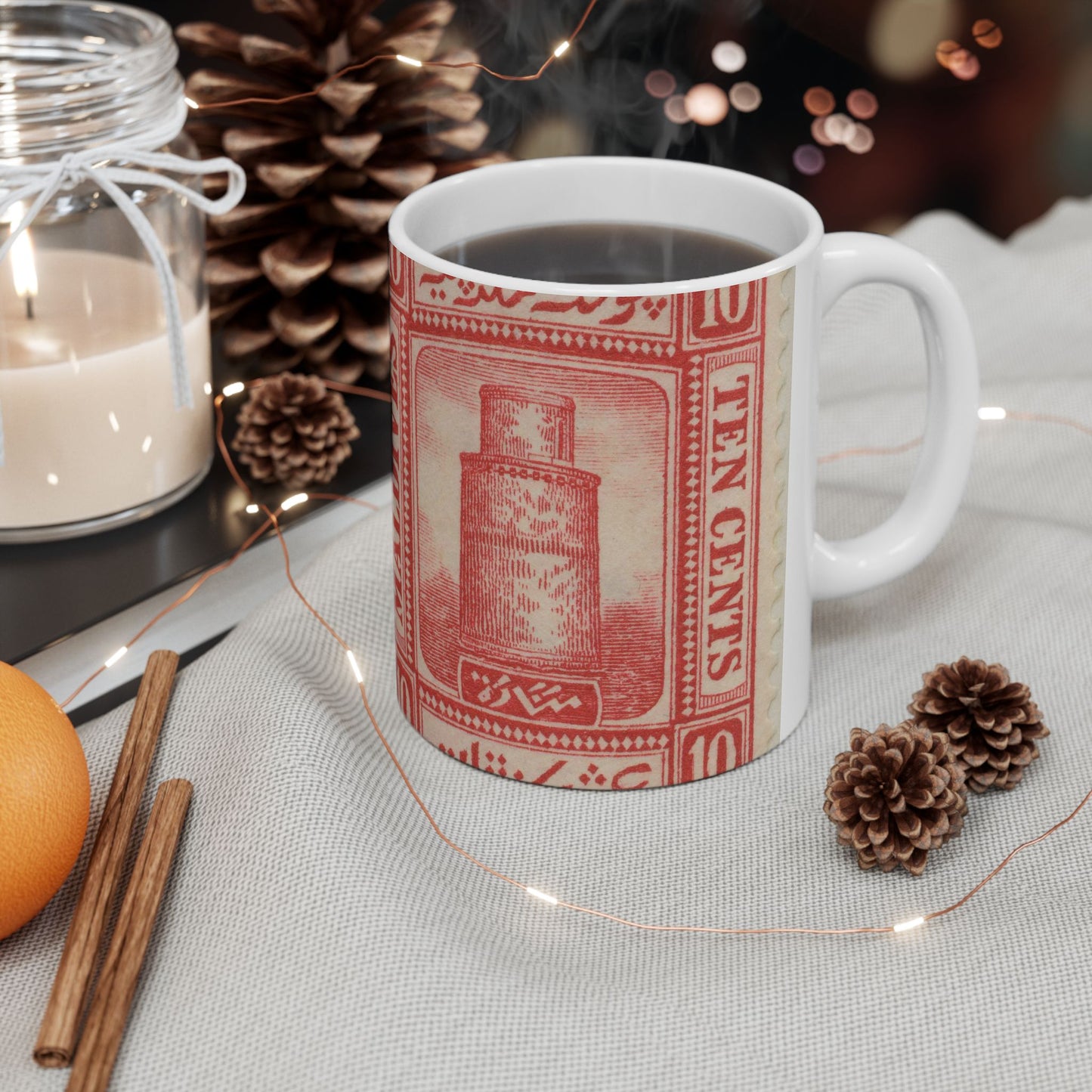 Frimärke ur Gösta Bodmans filatelistiska motivsamling, påbörjad 1950.Frimärke från Maldiverna, 1909. Motiv av minaret vid Malé. Beautiful Novelty Ceramic Coffee Mug 11oz
