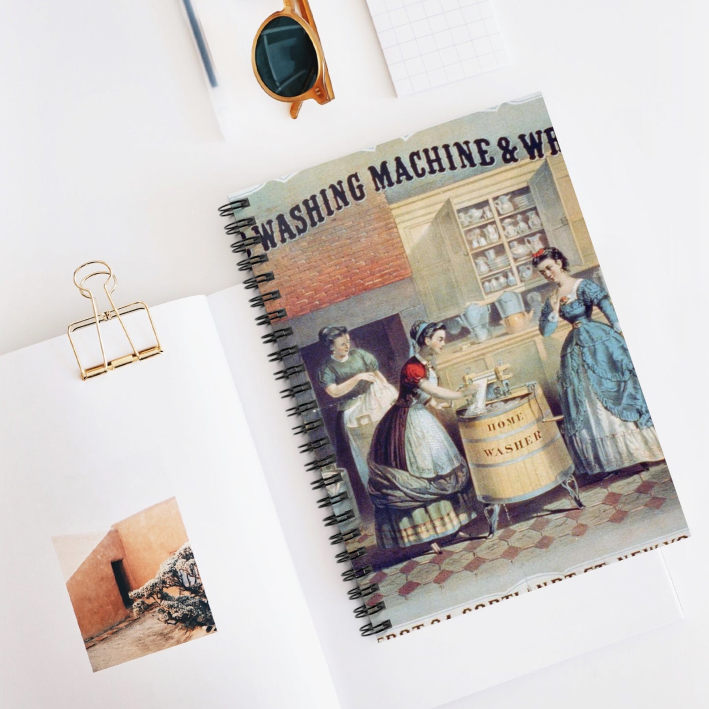 Home washing machine & wringer - A painting of women washing machines in a kitchen Spiral Bound Ruled Notebook with Printed Cover