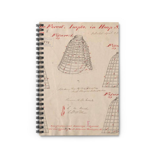 Patent drawing - Drawing of Improvements in Hoop Skirts Public domain  image Spiral Bound Ruled Notebook with Printed Cover