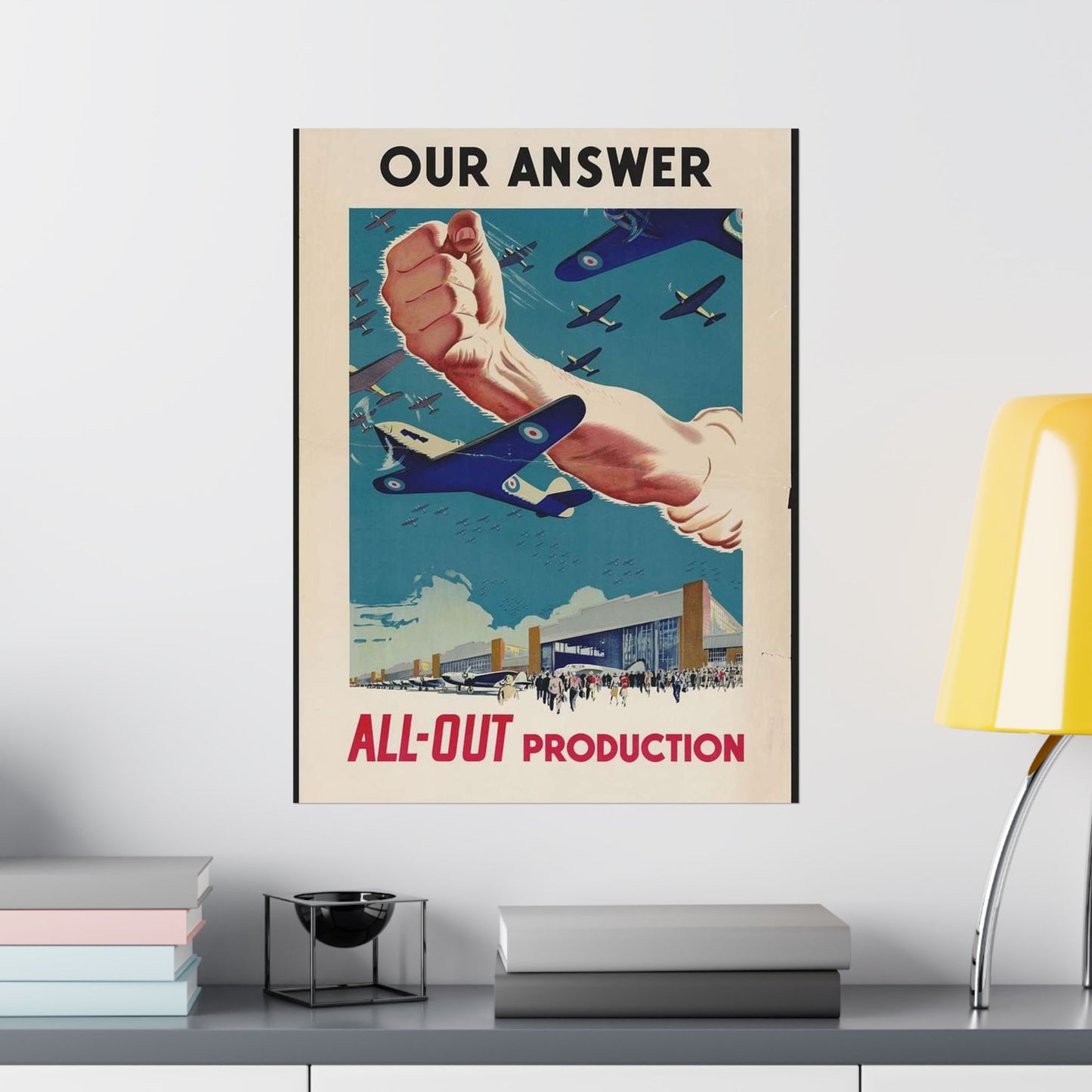 Our Answer All-Out Production, Canada, WWII Propaganda Poster High Quality Matte Wall Art Poster for Home, Office, Classroom