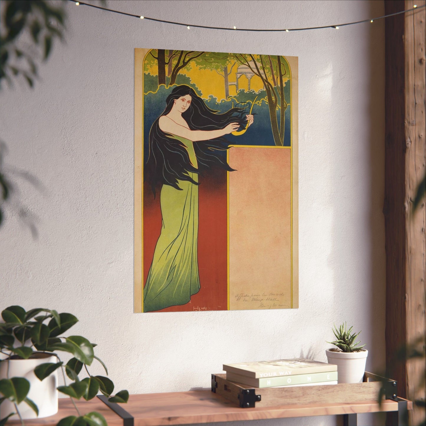 A painting of a woman with long black hair. Vintage art deco, beauty fashion. High Quality Matte Wall Art Poster for Home, Office, Classroom