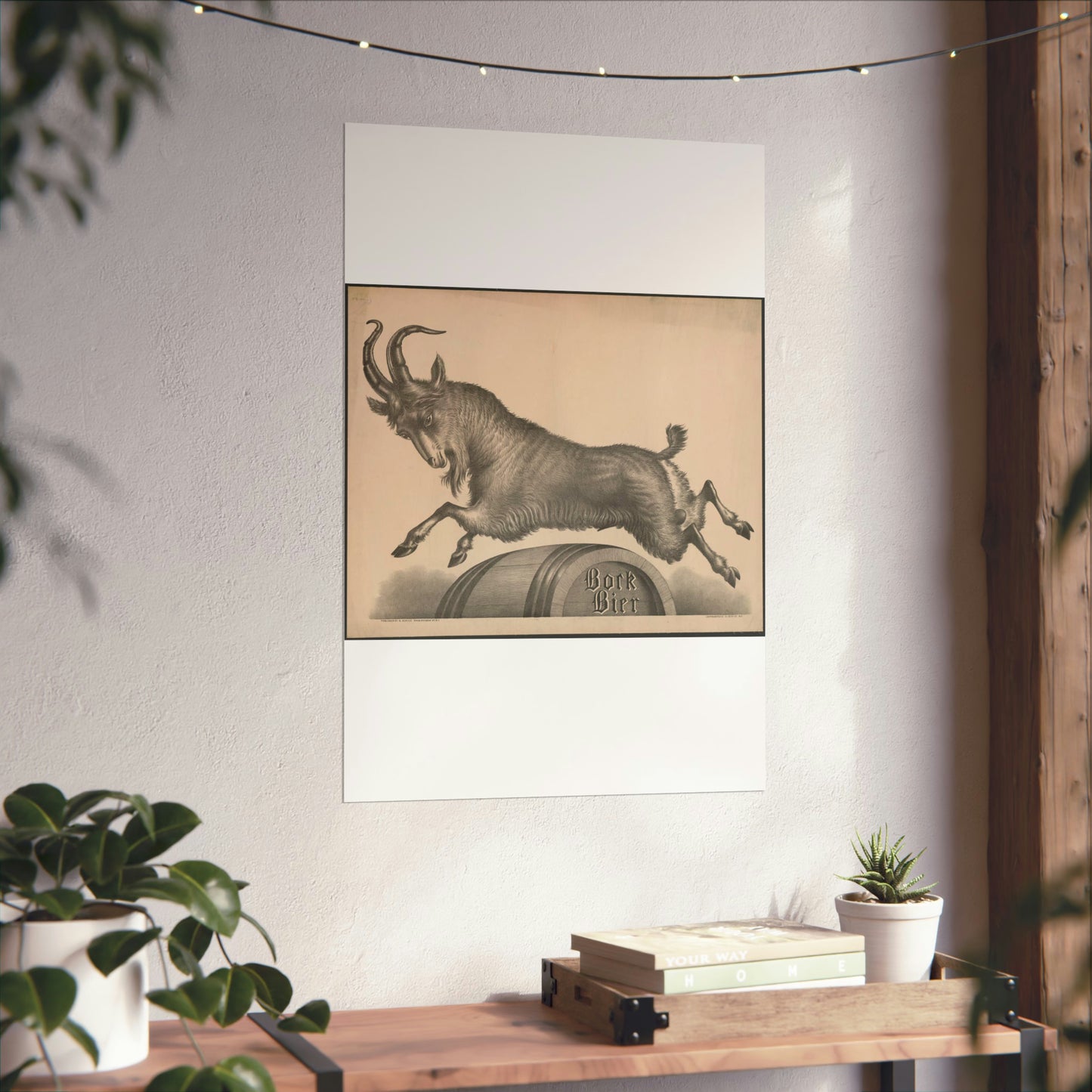 Bock Bier goat jumping over barrel marked with title High Quality Matte Wall Art Poster for Home, Office, Classroom