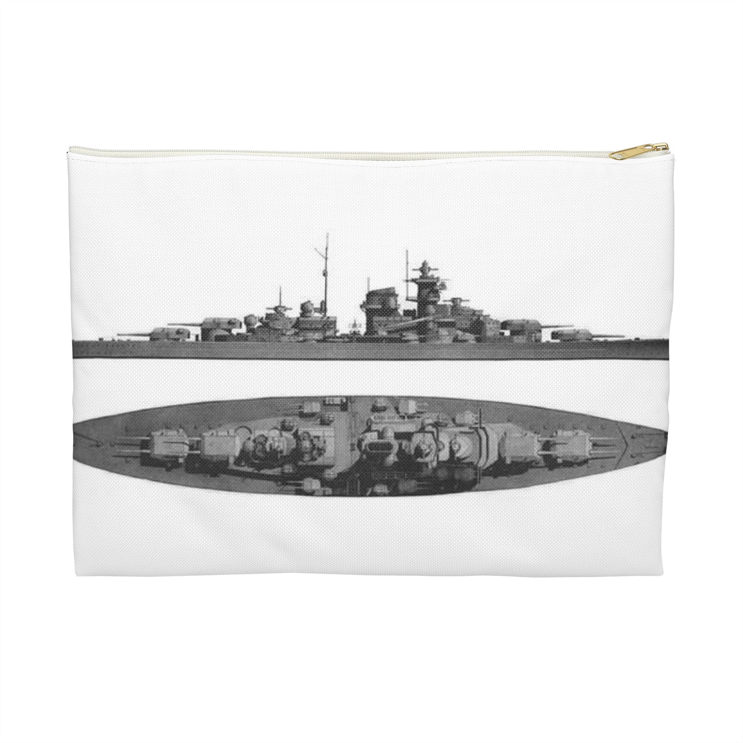 Battleship Tirpitz drawing Large Organizer Pouch with Black Zipper