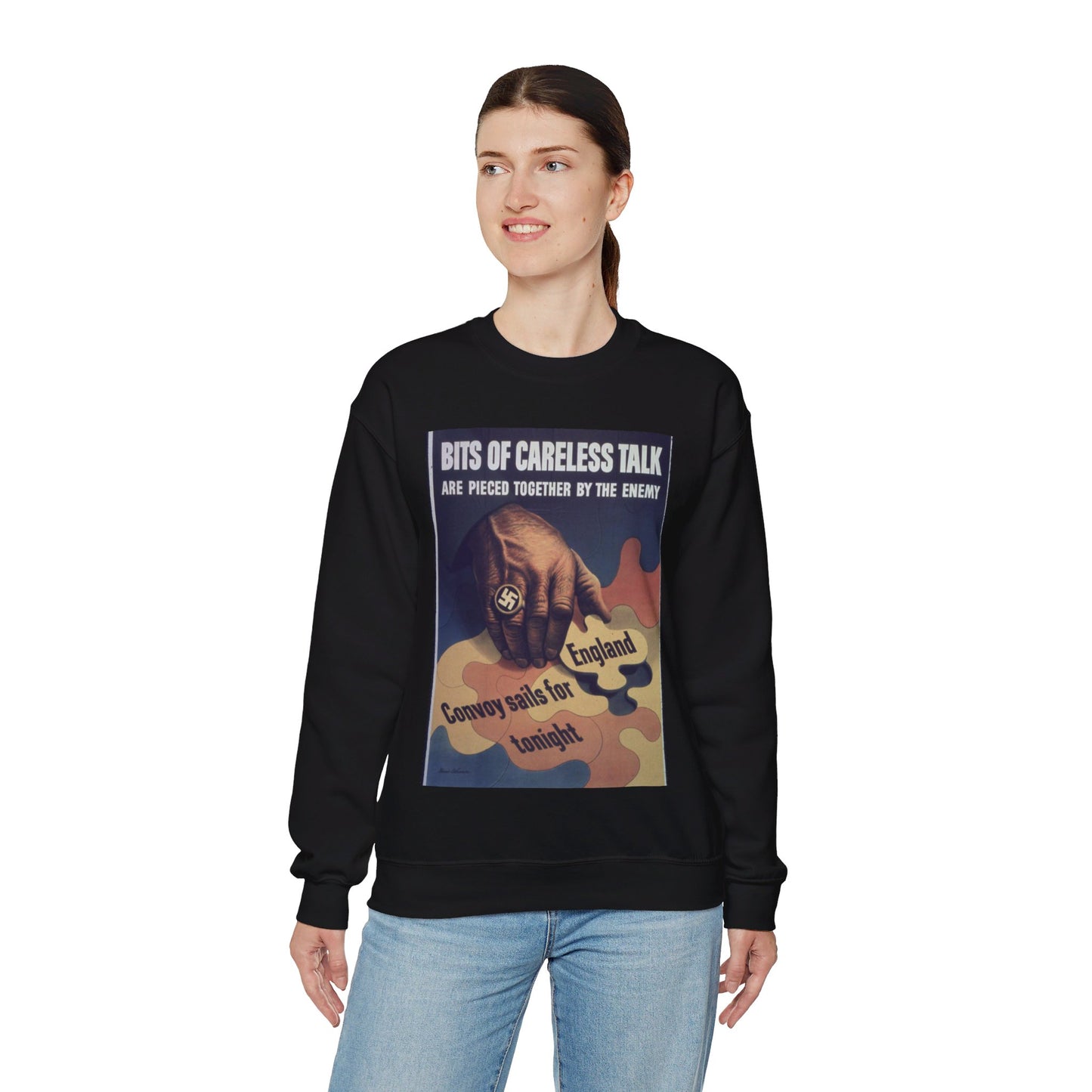 "Bits of careless talk are pieced together by the enemy" - NARA - 513972 Black Heavy Blend Adult Crew Neck SweatShirt