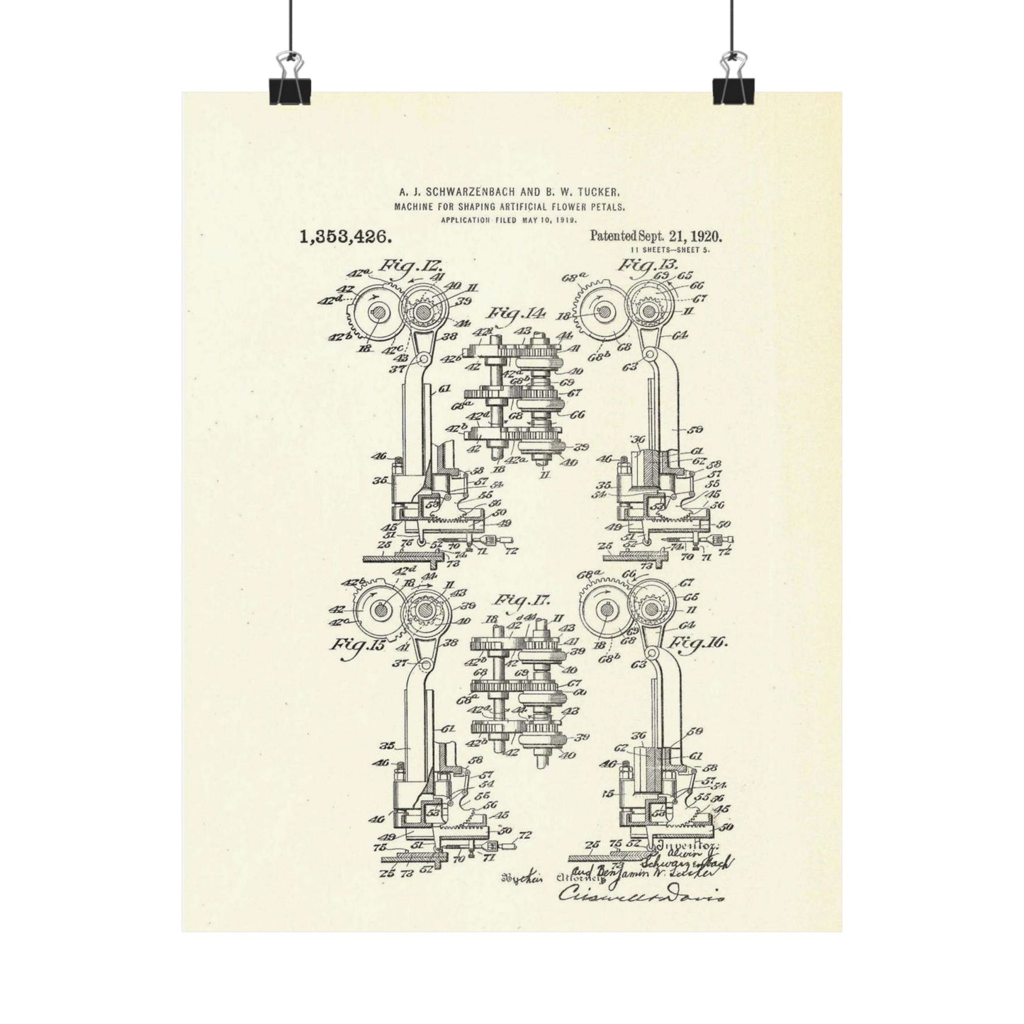 Patent Case File No. 1,353,426, Machine for Shaping Artificial-Flower Petals, Inventor(s)- Alwin J. Schwarzenbach and Benjamin W. Tucker. - DPLA - 73ca175439733b642c8783cdd58e8940 (page 42) High Quality Matte Wall Art Poster for Home, Office, Classroom