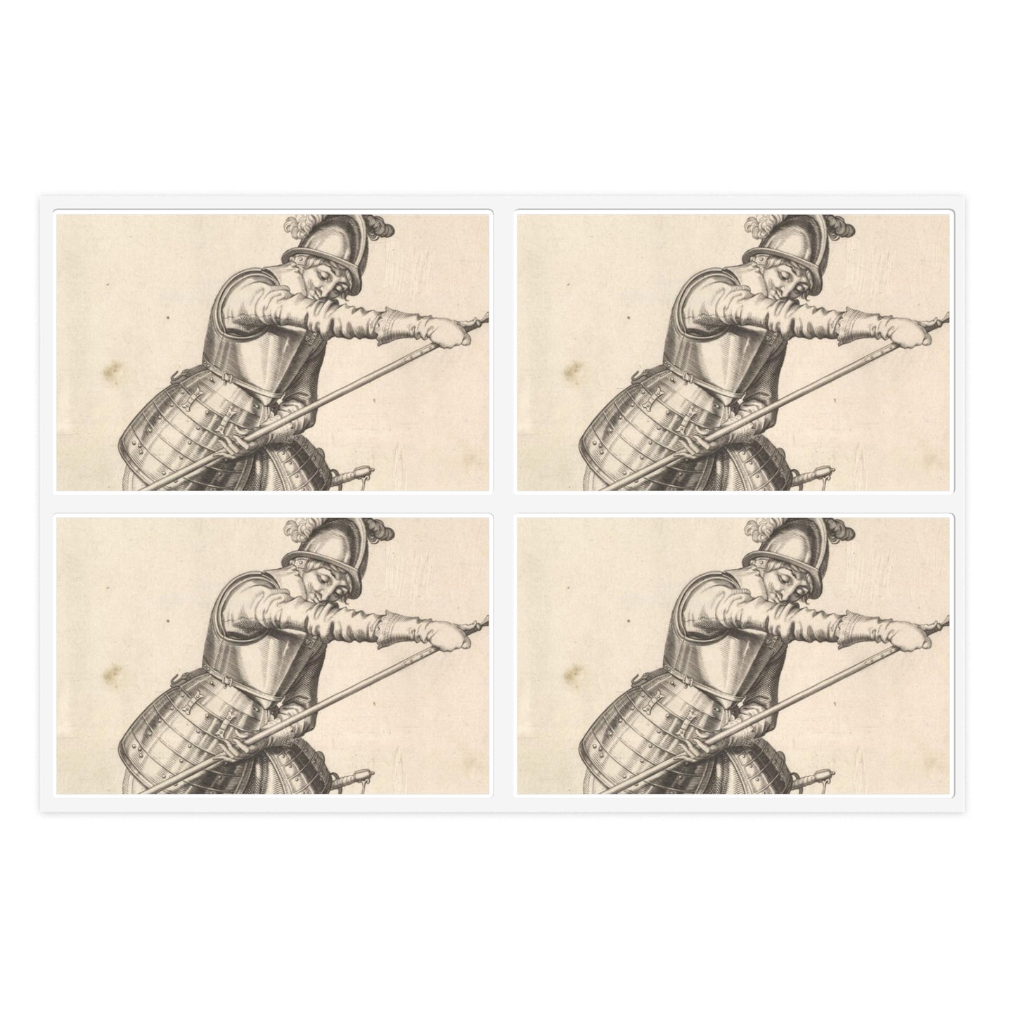 A soldier sliding his right hand along the training-pike, from the Lansquenets series, plate 22, in Wapenhandelinghe van Roers Musquetten Ende Spiessen (The Exercise of Arms) Laminated UV Protective Vinyl Stickers