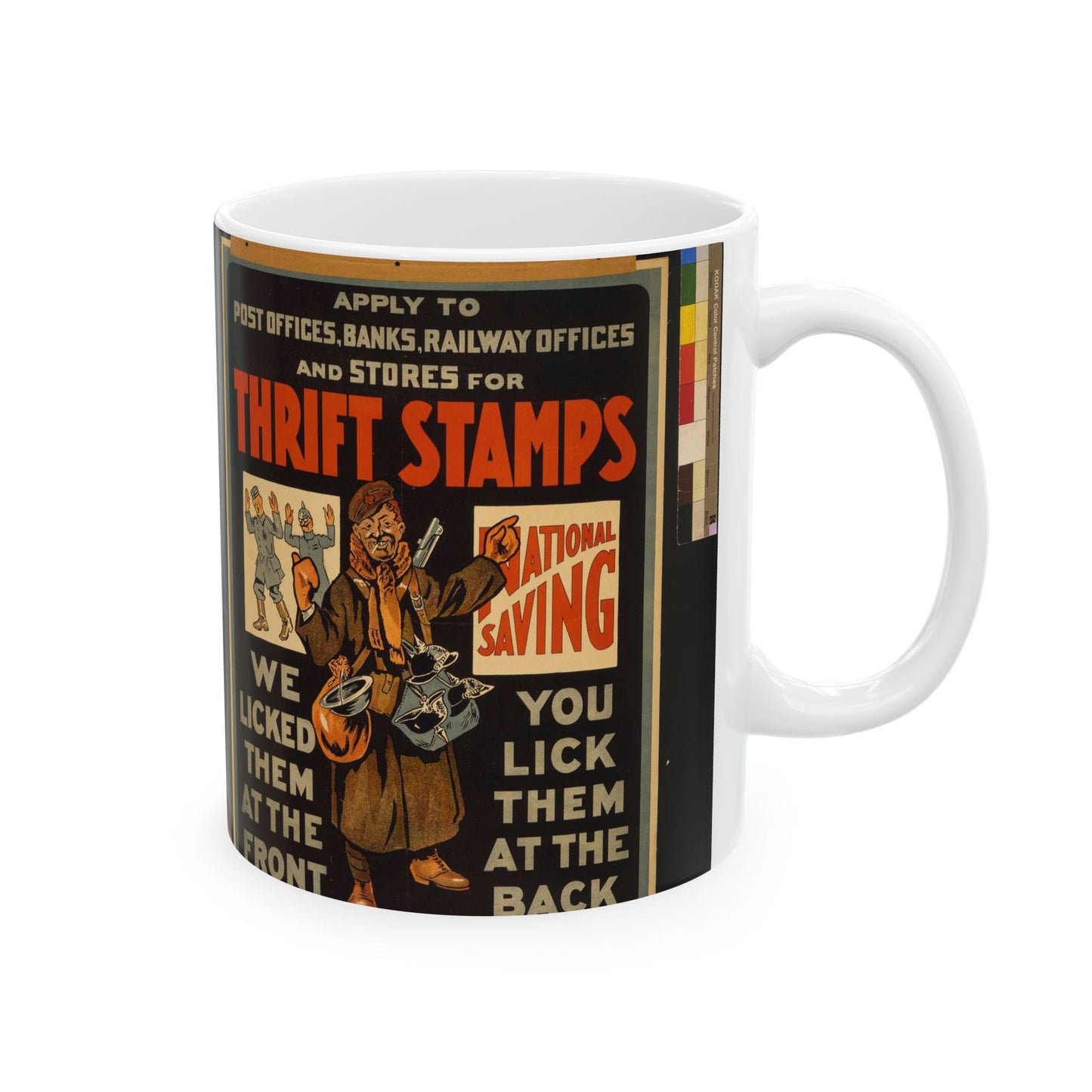 Thrift stamps. We licked them at the front, you lick them at the back Beautiful Novelty Ceramic Coffee Mug 11oz