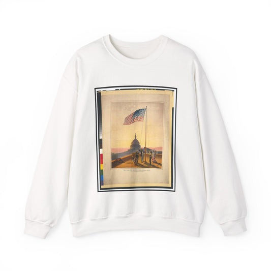 The flag that has waved one hundred years--A scene on the morning of the fourth day of July 1876 / Fabronius ; E.P. & L. Restein's oilchromo, Philadelphia. ; National Chromo Co. pub., Philadelphia. White Heavy Blend Adult Crew Neck SweatShirt