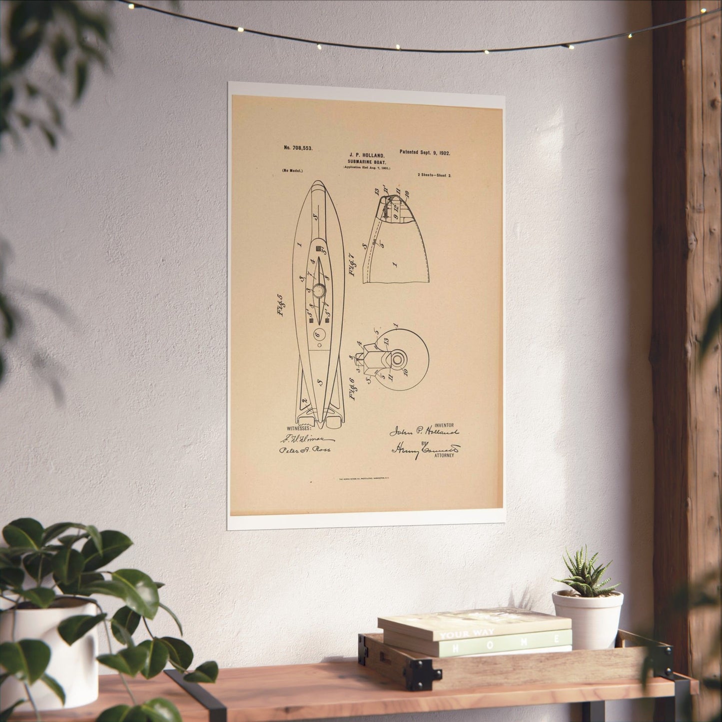 Patent drawing - Drawing for a Submarine Boat Public domain  image High Quality Matte Wall Art Poster for Home, Office, Classroom