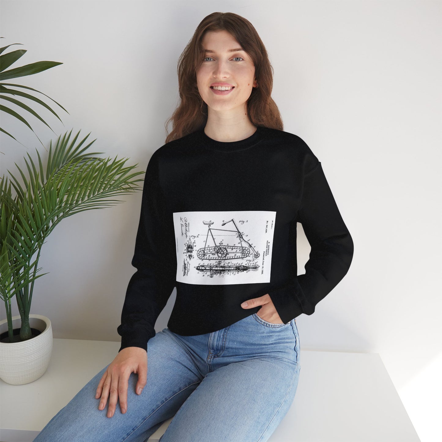 Patent drawing - Traction "Vehicle" (Bicycle Patent, 1895) Public domain  image Black Heavy Blend Adult Crew Neck SweatShirt