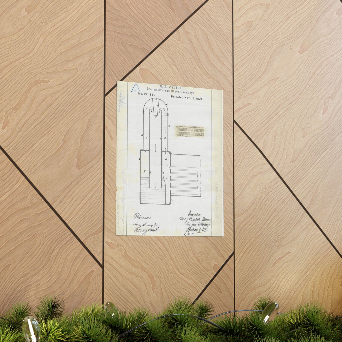 Patent Drawing of Engine - for M. E. Walton's Locomotive and Other Chimneys Public domain  image High Quality Matte Wall Art Poster for Home, Office, Classroom