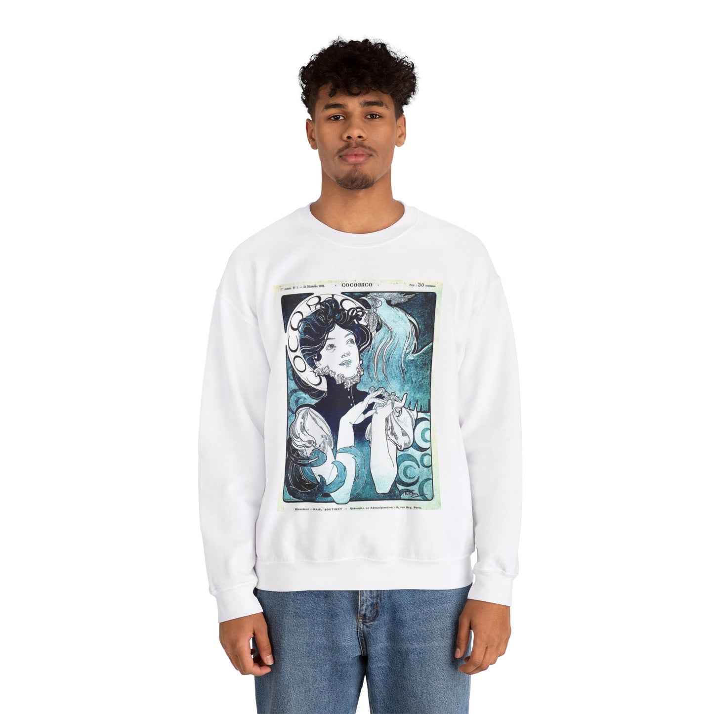 Cocorico 1 du 31 décembre 1898 - Alfons Mucha White Heavy Blend Adult Crew Neck SweatShirt