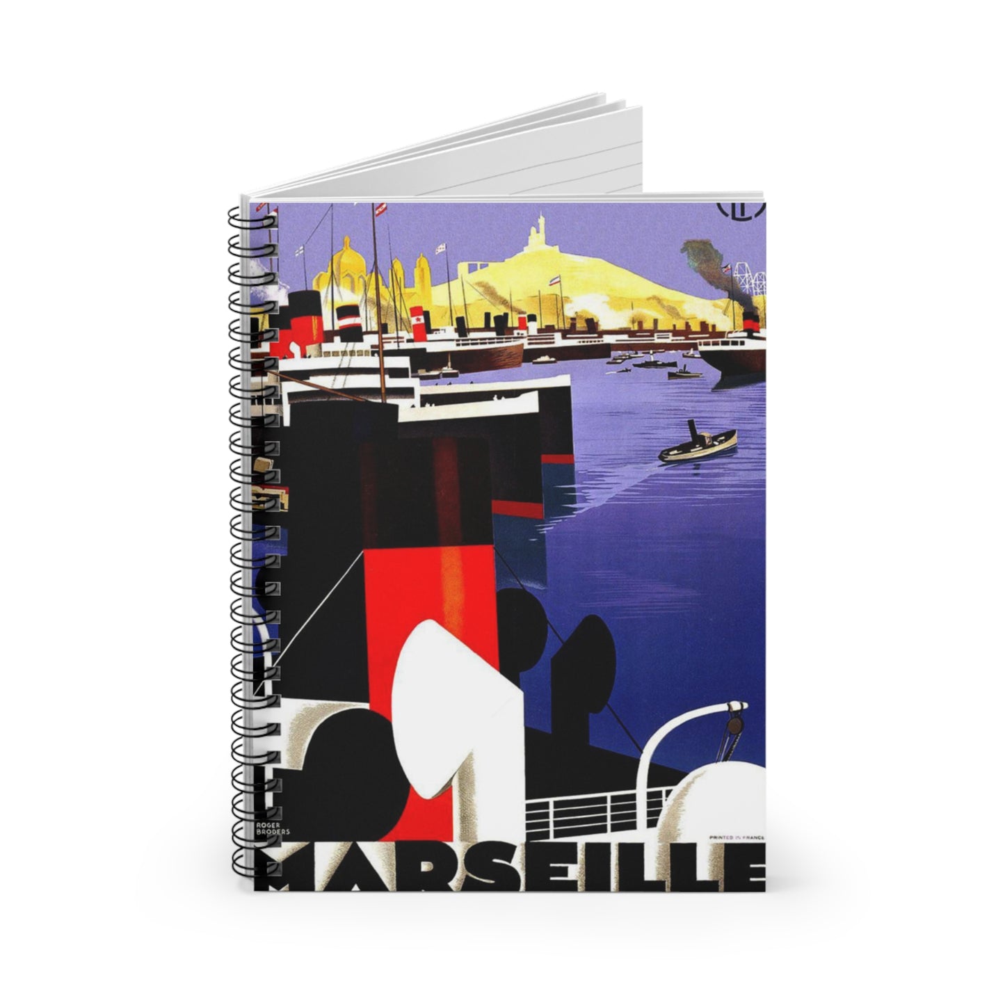 Marseille. Vintage Travel Poster. Spiral Bound Ruled Notebook with Printed Cover