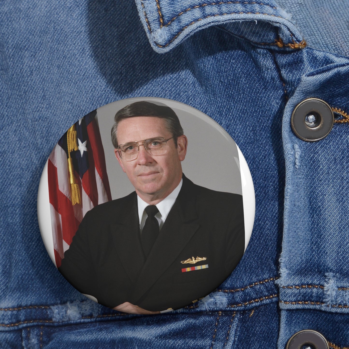 Portrait:  US Navy (USN) Captain (CAPT) Charles A. Hougland (uncovered) Pin Buttons with Crisp Design