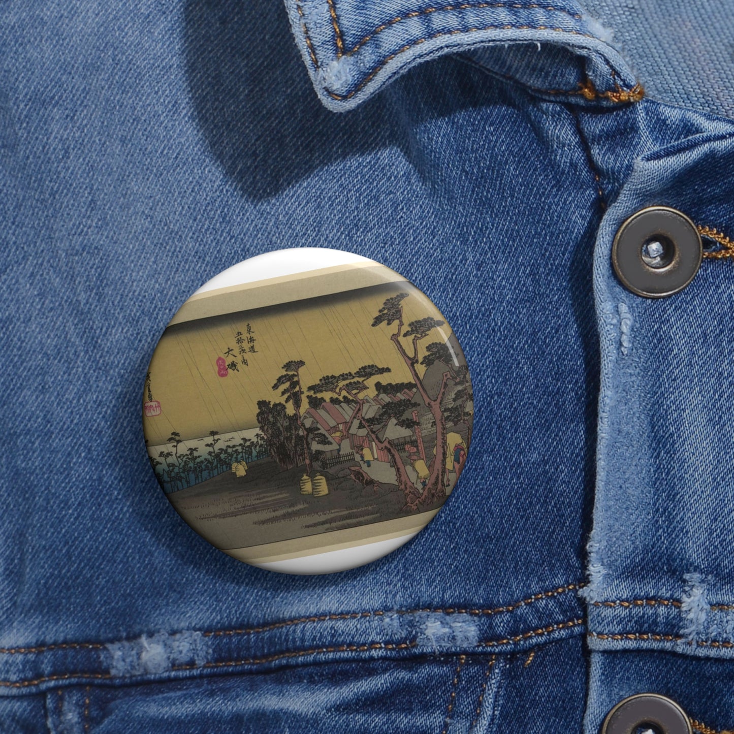 Utagawa Hiroshige - Oiso, Andō Hiroshige - Ukiyo e print Pin Buttons with Crisp Design