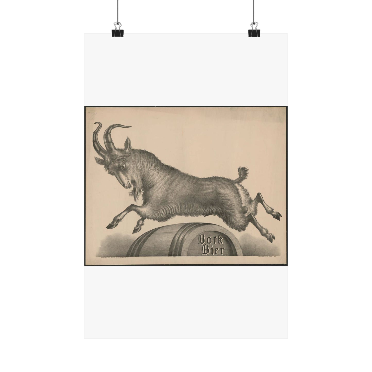 Bock Bier goat jumping over barrel marked with title High Quality Matte Wall Art Poster for Home, Office, Classroom