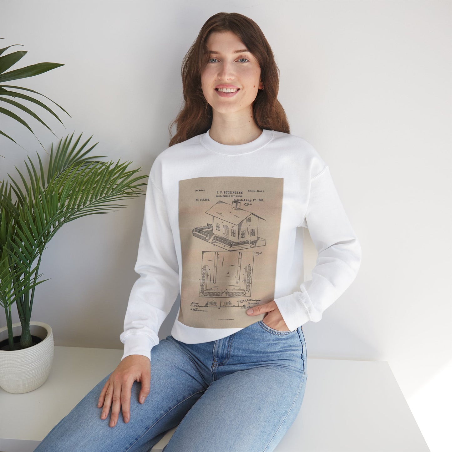 Patent Drawing of Engine - Drawing for a Collapsible Toy House Public domain  image White Heavy Blend Adult Crew Neck SweatShirt