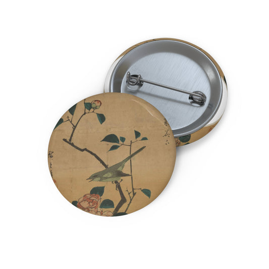 Utagawa Hiroshige - Tsubaki ni uguisu, Ando Hiroshige Pin Buttons with Crisp Design