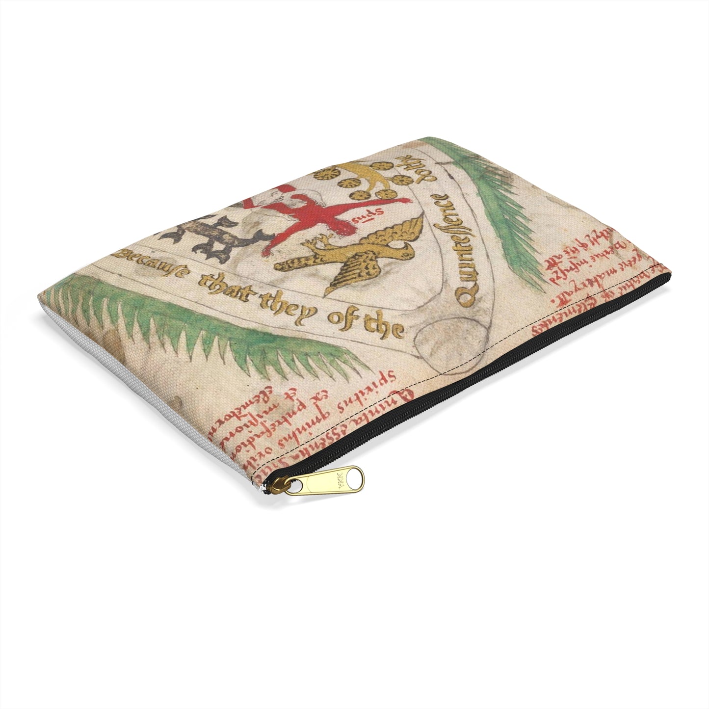 Bird from BL Sloane 1171, f. 19v Large Organizer Pouch with Black Zipper